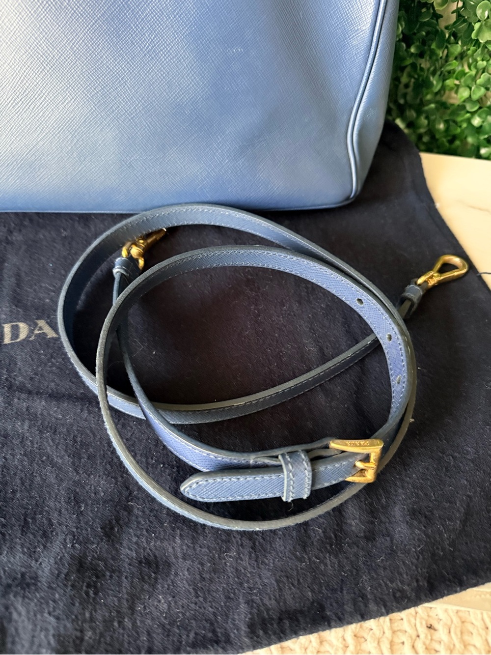 Prada Blue Saffiano Large Galleria Leather Tote with Long Strap - Picture 6 of 9
